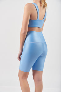 High Waisted Biker Short - Blue Pearl Shine 8"